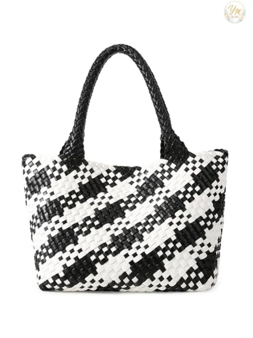 Woven Top Handle Tote Bag Vegan Leather Handbag with Clutch